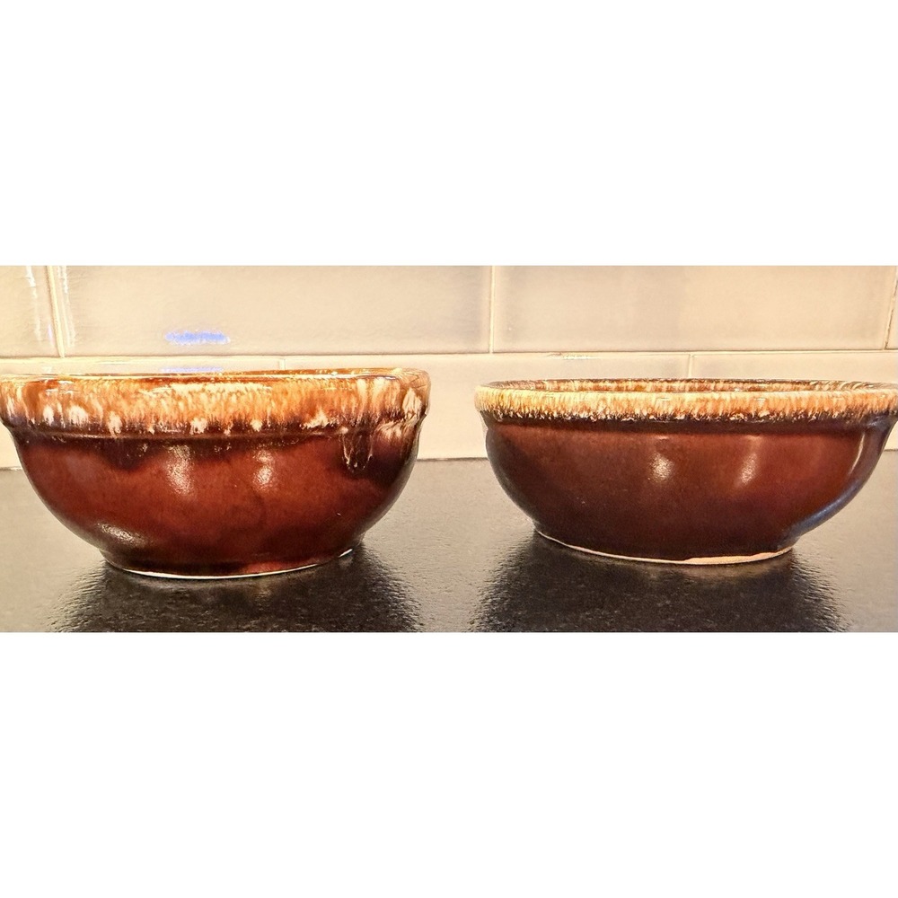 VTG Kathy Kale Brown Drip Glaze 2 Bowls Cereal Salad Soup Chili Pottery Set USA - Picture 6 of 11